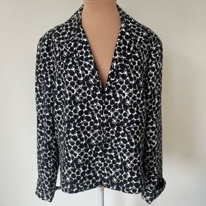 Lafayette 148 New York Silk Blend Black & White Geometric Circles Blazer Size 16